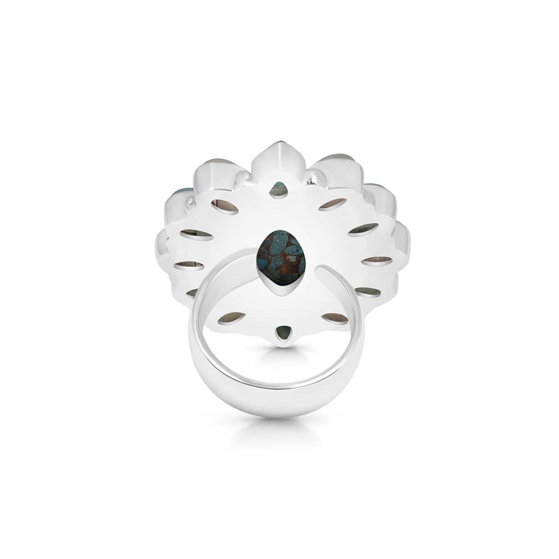 Copper Turquoise, Aquamarine And Moonstone Flower Adjustable Ring-(TRC-FLR-4.)